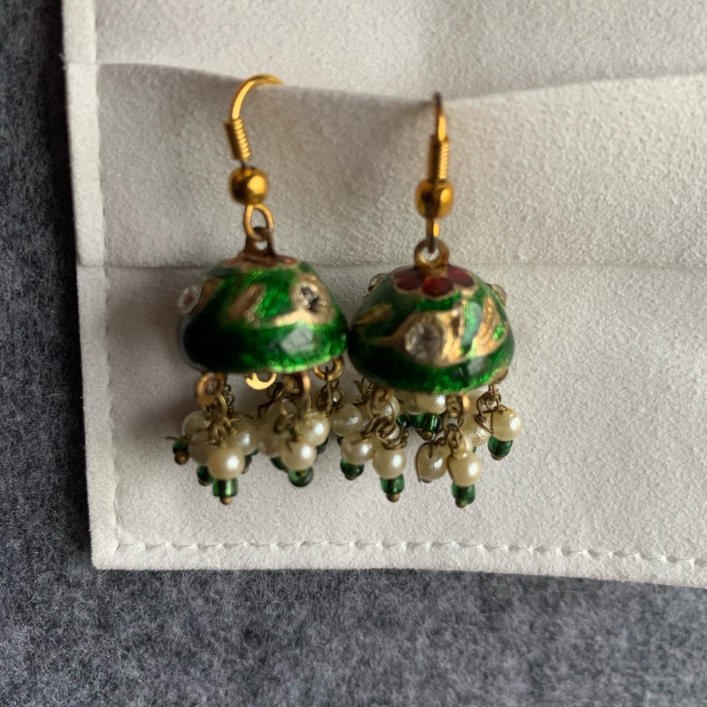 Charming Green and Gold Jhumka Earrings